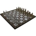 Gift Home Orta Boy Metal İspanyol Askerleri 37x37 cm Satranç Takımı Parlak ve Sedef Desenli MDF Ahşap Tahtası