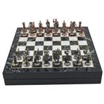 Gift Home Orta Boy Metal Roma 36x36x6 cm Satranç Takımı Antik ve Mermer Desenli Sandıklı MDF Tahtası