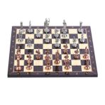 Gift Home Orta Boy Metal Roma 37x37 cm Satranç Takımı Antik ve Ceviz Desenli MDF Ahşap Satranç Tahtası