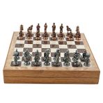 Gift Home Orta Boy Metal Truva-Sparta 36x36x6 cm Satranç Takımı Antik ve Rustik Desenli Sandıklı MDF Tahtası