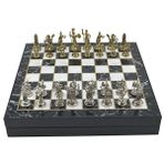 Gift Home Orta Boy Metal Yunan 36x36x6 cm Satranç Takımı Parlak ve Mermer Desenli Sandıklı MDF Tahtası