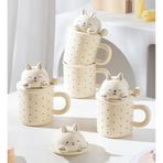 Gift Moda Kedi Figürlü Kapaklı Seramik Kupa