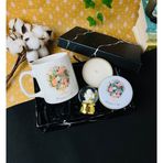 Gift Moda Kişiye Özel Çiçek Kadın Tasarımlı Kupa Kokulu Tenek Mum Ve Altınyaldızlı Melek Kar Küresi Set