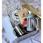 Gift Moda Kişiye Özel Harfli Çiçek Tasarımlı Sert Kapaklı Defter Gümüş Kupa French Press Ve Filtre Kahve Hediye Seti