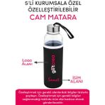 Giftcrea Kurumsala Özel Kılıflı Cam Matara , Özelleştirilebilir 5li Kılıflı Cam Matara 470 ml Borosilikat