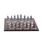 GiftHome 4111 Metal İspanyol Satranç Takımı Orta Boy Antik Ve Sedef Tahtası, 37x37x1.2 cm