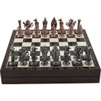 Gifthome Büyük Boy Metal Ingiliz Satranç Takımı Antik ve Ceviz Desenli Sandıklı Mdf TAHTASI(36X36X6 Cm.)