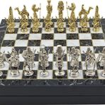 GiftHome Büyük Boy Metal Mısır Satranç Takımı Parlak ve Mermer Desenli Sandıklı MDF Tahtası(36X36X6 cm.)