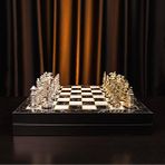 GiftHome Büyük Boy Metal Osmanlı-Bizans Satranç Takımı Parlak ve Mermer Desenli Sandıklı MDF Tahtası(36X36 cm.)