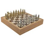 GiftHome Büyük Boy Metal OSMANLI-BİZANS Satranç Takımı Parlak ve Rustik Desenli Sandıklı MDF Tahtası(36X36 cm.)
