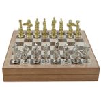 GiftHome Büyük Boy Metal Pegasus 36x36x6 cm Satranç Takımı Parlak ve Rustik Desenli Sandıklı MDF Tahtası