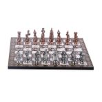 GiftHome Metal İngiliz Satranç Takımı Orta Boy Antik ve Sedef Tahtası