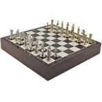 GiftHome Orta Boy Metal İNGİLİZ Satranç Takımı Parlak ve Ceviz Desenli Sandıklı MDF Tahtası(36X36X6 cm.)