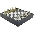 Gifthome Orta Boy Metal Ingiliz Satranç Takımı Parlak ve Mermer Desenli Sandıklı Mdf TAHTASI(36X36X6 Cm.)
