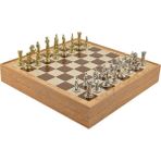 Gifthome Orta Boy Metal Ingiliz Satranç Takımı Parlak ve Rustik Desenli Sandıklı Mdf TAHTASI(36X36X6 Cm.)