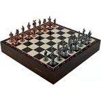 Gifthome Orta Boy Metal İspanyol Satranç Takımı Antik Ceviz Desenli Sandıklı Mdf Tahtası (36X36x6 Cm.)
