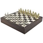 GiftHome Orta Boy Metal İSPANYOL Satranç Takımı Parlak ve Ceviz Desenli Sandıklı MDF Tahtası(36X36X6 cm.)