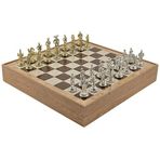 GiftHome Orta Boy Metal İSPANYOL Satranç Takımı Parlak ve Rustik Desenli Sandıklı MDF Tahtası(36X36X6 cm.)