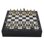Gifthome Orta Boy Metal Roma Imparatorluğu Satranç Takımı Parlak ve Mermer Desenli Sandıklı Mdf TAHTASI(36X36X6 Cm.)