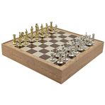 Gifthome Orta Boy Metal Roma Imparatorluğu Satranç Takımı Parlak ve Rustik Desenli Sandıklı Mdf TAHTASI(36X36X6 Cm.)