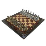 GiftHome Premium Battal Boy Metal İŞLEMELİ KLASİK Satranç Takımı ve El Yapımı Düz Masif Ahşap Satranç Tahtası