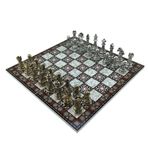 GiftHome Premium Battal Boy Metal İŞLEMELİ KLASİK Satranç Takımı ve Katlanır Sedef Desenli MDF Satranç Tahtası (43X43 c