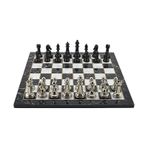 GiftHome Premium Black Metal Klasik Satranç Takımı ve Mermer Desenli Düz MDF Tahtası (37X37 cm.)
