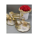 gifthomeshop 4'lü Set | Kız Isteme Çiçeği, Nişan Çikolatası, Nişan Tepsisi Ve Damat Kahve Tepsisi