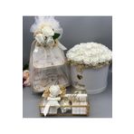 gifthomeshop İsteme Çiçeği Çikolatası 3'lü Set - Beyaz Gül Demeti Çikolata Kutusu Ve İkramlık