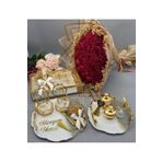 gifthomeshop İsteme Çiçeği, Çikolatası ve Söz-Damat Kahve Tepsisi 4'lü Set - Kırmızı Gül Buketi, Çikolata Kutusu