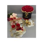 gifthomeshop İsteme Çiçeği, Çikolatası ve Söz-Damat Kahve Tepsisi 4'lü Set - Kırmızı Gül Demeti, Çikolata Kutusu,