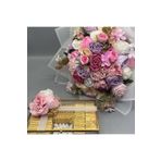 gifthomeshop İsteme Çiçeği ve Çikolatası - Mor Pembe Renkli Gül Buketi ve Gold Çikolata Kutusu