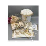 gifthomeshop İsteme Çiçek, Çikolata Ve Damat/nişan Tepsi Seti 4'lü - Beyaz Gül Demeti, Çikolata Kutusu, Nişan Ve