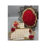 gifthomeshop Kız İsteme Çiçeği ve Çikolatası Kırmızı Gül Buketi, Çikolata Kutusu ve İkram Tepsisi 3'lü Set