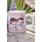 giftkonsept 3D Görünüm Çift Kediler Sevgili Özel Gün Hediye No:1 3D Tasarım Görünümlü Baskılı Kupa Bardak Mug, QBM2456