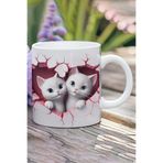 giftkonsept 3D Görünüm Çift Kediler Sevgili Özel Gün Hediye No:3 3D Tasarım Görünümlü Baskılı Kupa Bardak Mug, QBM2456