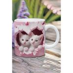 giftkonsept 3D Görünüm Çift Kediler Sevgili Özel Gün Hediye No:6 3D Tasarım Görünümlü Baskılı Kupa Bardak Mug, QBM2456