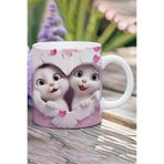giftkonsept 3D Görünüm Çift Kediler Sevgili Özel Gün Hediye No:7 3D Tasarım Görünümlü Baskılı Kupa Bardak Mug, QBM2456