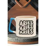 giftkonsept Aries Retro Outline Baskılı Koç Burcu Astroloji Tasarımı Doğum Günü Hediye Mavi Kulplu Kupa Bardak, QBT5346