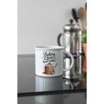giftkonsept Baking Love Baskılı Enamel Görünümlü Seramik Vintage Kupa Bardak, QBV8111