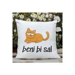 giftkonsept Beni Bi Sal Baskılı Komik Hediyelik Elyaf Saten Dekoratif Yastık 28x28 cm, QBY1272