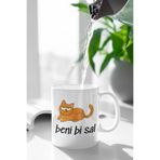 giftkonsept Beni Bi Sal-Bezgin Kedi Baskılı Eğlenceli Hediyelik Beyaz Kupa Bardak, QBM1907