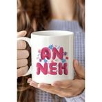 giftkonsept Çiçeklerle Bezeli Annem Baskılı Anneler Gününe Özel Hediyelik Beyaz/Pembe Kupa Bardak, QBM2606