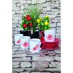 giftkonsept Çilek Temalı Baskılı Kırmızı 4'lü Porselen Türk Kahvesi Fincan Takımı, QBTK5831
