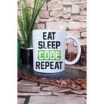 giftkonsept Eat Sleep Code Repeat 2 Baskılı Yazılımcı Hediyelik Baskılı Çay Kahve Sunum Kupa Bardak, QBM5249