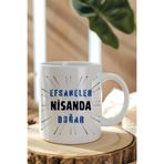 giftkonsept Efsaneler Nisanda Doğar Baskılı Mavi Detaylı Doğum Günü Hediyelik Kupa Bardak, QBM8266