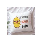 giftkonsept Efsaneler Ocakta Doğar Baskılı Doğum Günü Hediyelik Elyaf Saten Dekoratif Yastık, QBY1341