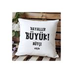 giftkonsept Hayaller Büyük Bütçe Küçük Baskılı Komik Hediyelik Elyaf Saten Dekoratif Yastık, QBY1418