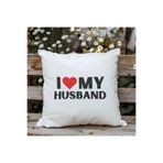giftkonsept I Love My Husband Baskılı Eş Sevgili Romantik Hediyelik Elyaf Saten Dekoratif Yastık 28x28 cm, QBY1347