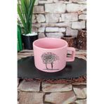 giftkonsept Kalp Yapraklı Hayat Ağacı ve Kuş Baskılı Romantik Hediyelik Kare Kulplu Fincan Pembe Kupa Bardak, QBNF5250